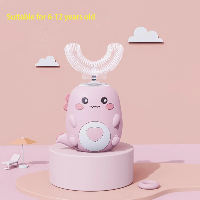 Cepillo Eléctrico Forma U Niños 360° - Cepillo Dientes Automático Recargable Silicona Rosa - Huellitas de Vida