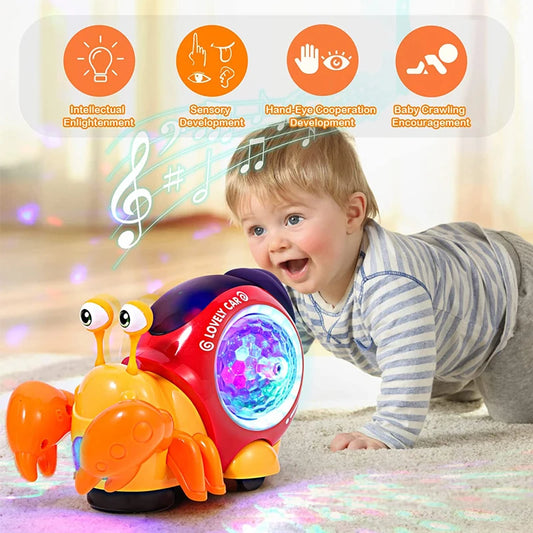 Cangrejo Musical Bebé Gateo 0-12 Meses - Juguete Interactivo Luces Sonidos Estimula Movimiento - Huellitas de Vida