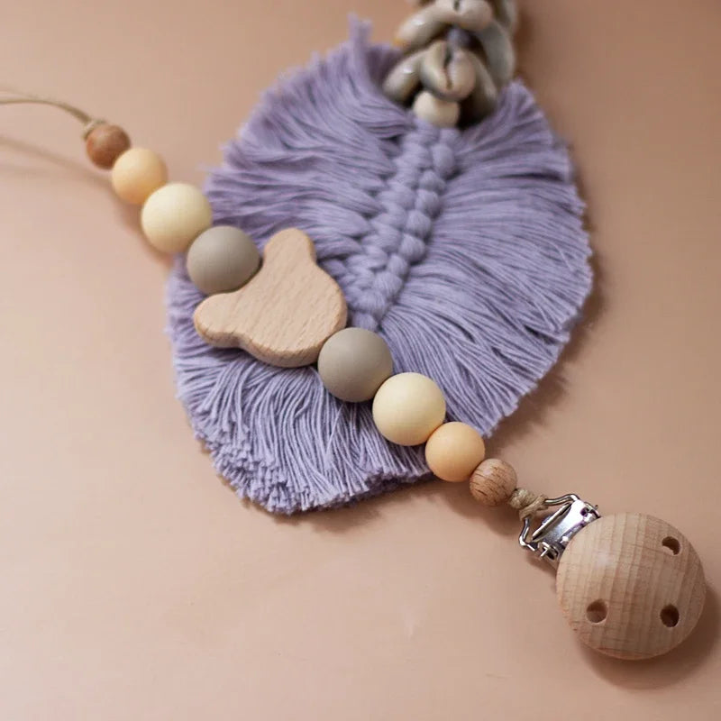 Cadena Chupete Personalizada Madera - Cadena Silicona Nombre Bebé Mordedor Recién Nacido Regalo - Huellitas de Vida