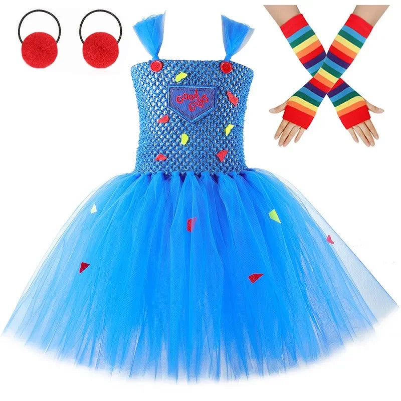 Disfraz Chucky Niña Halloween - Vestido Tutú Muñeca Terror Conjunto Completo - Huellitas de Vida