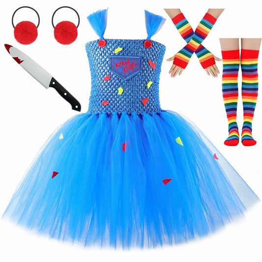 Disfraz Chucky Niña Halloween - Vestido Tutú Muñeca Terror Conjunto Completo - Huellitas de Vida