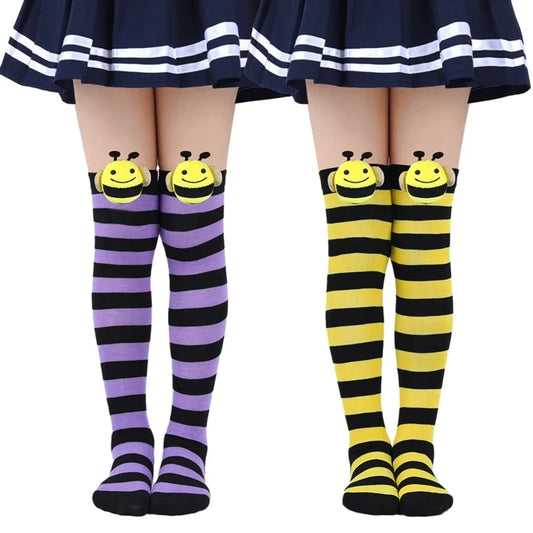 Calcetines Halloween Niña - Medias Altas Rayadas Disfraz Abeja 7-12 Años - Huellitas de Vida