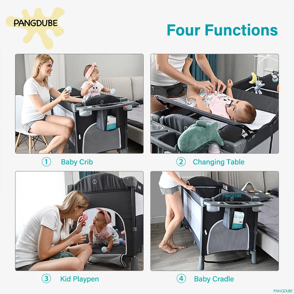 Cuna Bebé 4 en 1 Plegable 0-3 Años - Mecedora Cambiador Parque Sin Montaje