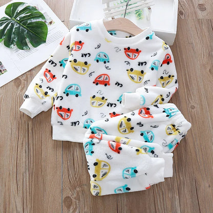 Pijama Franela Bebé Conjunto - Terciopelo Coral Cálido Dibujos Animados 2 Piezas - Huellitas de Vida