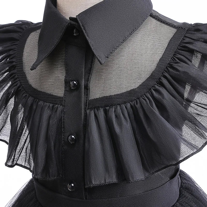 Disfraz Wednesday Niña Halloween - Vestido Negro Encaje Princesa 0-6 Años - Huellitas de Vida