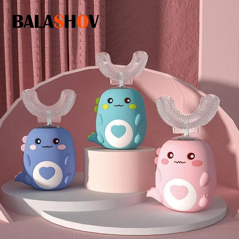 Cepillo Eléctrico Forma U Niños 360° - Cepillo Dientes Automático Recargable Silicona Rosa - Huellitas de Vida