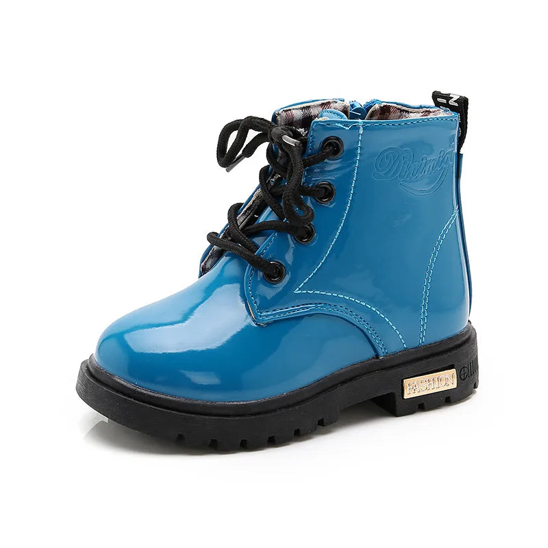 Botas Tobillo Niños Impermeables - Calzado PU Antideslizante Primavera Otoño Azul Moda - Huellitas de Vida