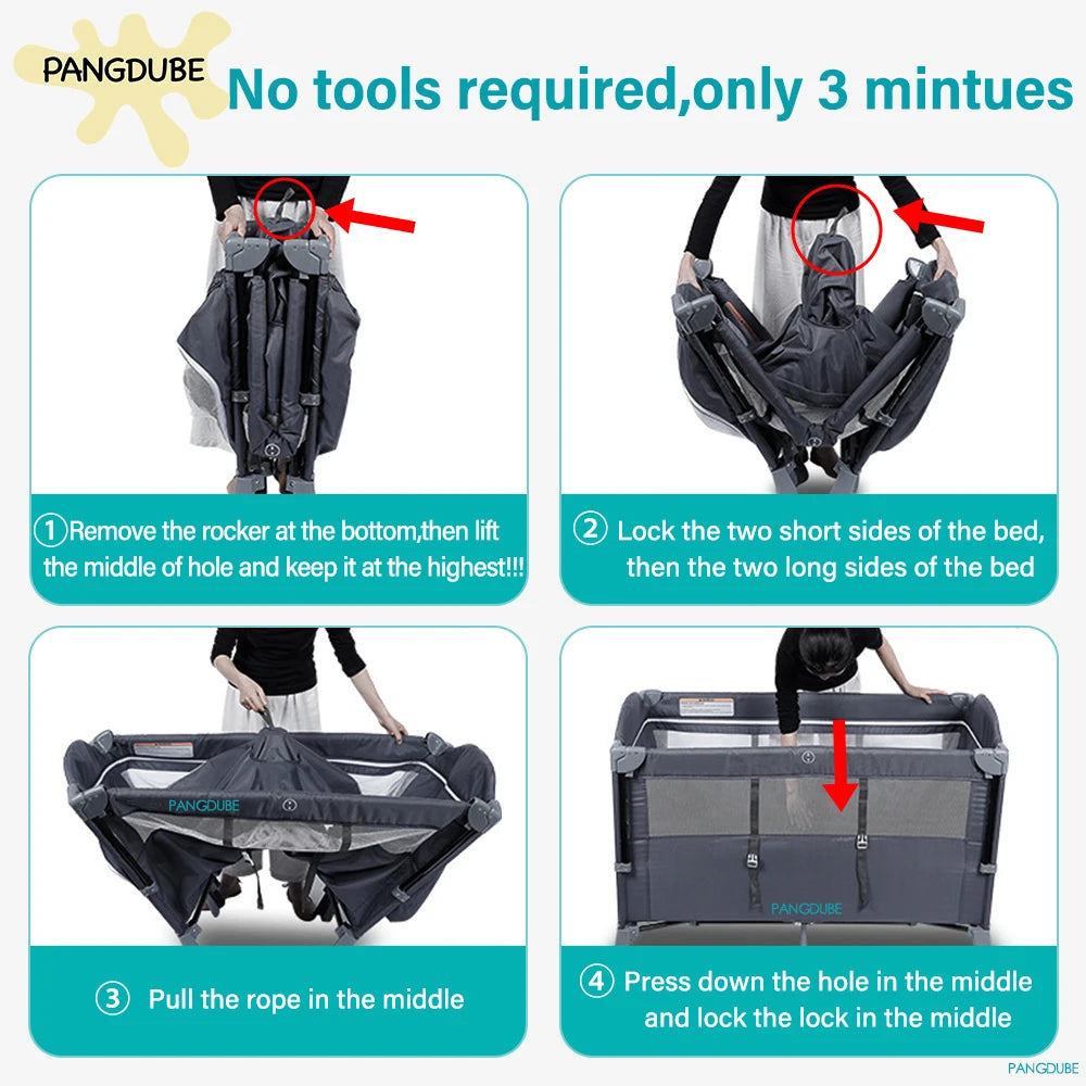 Cuna Bebé 4 en 1 Plegable 0-3 Años - Mecedora Cambiador Parque Sin Montaje