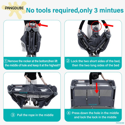 Cuna Bebé 4 en 1 Plegable 0-3 Años - Mecedora Cambiador Parque Sin Montaje