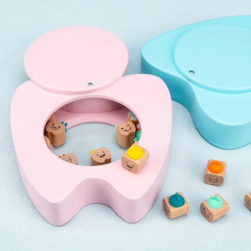 Caja Almacenamiento Dientes Madera Bebé - Caja Keepsakes Colección Cabello Fetal Azul Conmemorativa - Huellitas de Vida