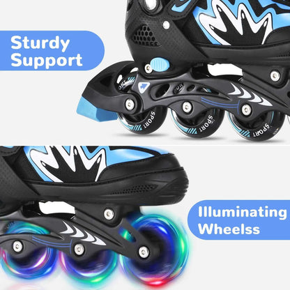 Roller Blades Kids Adjustable Roller Skates with Light-Up Wheels Secure Triple Closure System for Girls Boys Toddler Smooth