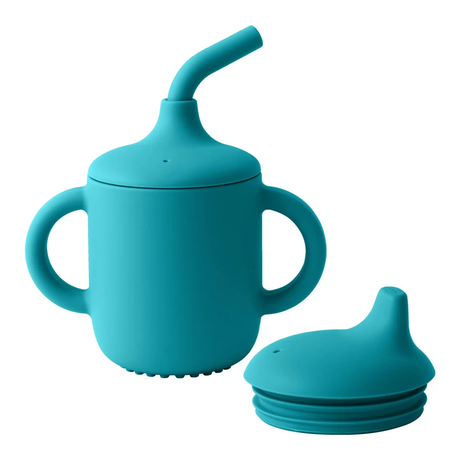 Vaso Sippy Silicona Bebé Doble Tapa - Botella Agua Portátil Aprendizaje Alimentación Sin BPA - Huellitas de Vida