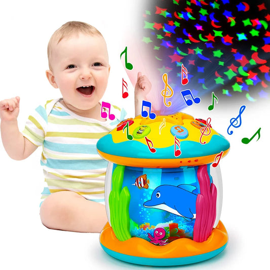 Proyector Oceánico Musical Bebé 1-3 Años - Juguete Sensorial Montessori Luces Rotatorias Educativo - Huellitas de Vida