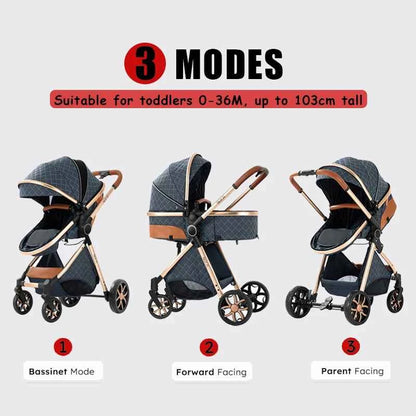 3-in-1 High Landscape Baby Stroller Travel System Bassinet Car Seat Lightweight Frame with One-Hand Folding Feature Baby Items