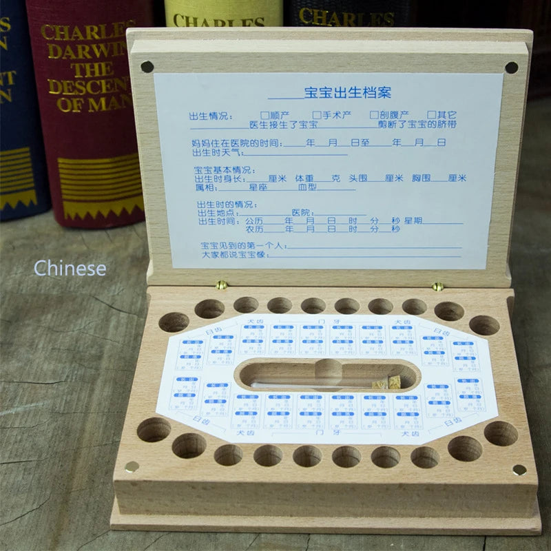 Caja Organizadora Dientes Bebé Forma Libro - Caja Recuerdos Dientes Leche Inglés Souvenir - Huellitas de Vida