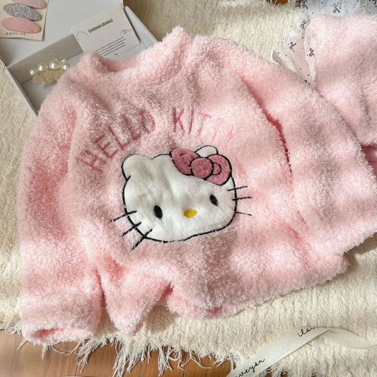 Pijama Hello Kitty Niña Franela - Conjunto 2 Piezas Kawaii Invierno Cálido - Huellitas de Vida