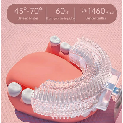 Cepillo Eléctrico Forma U Niños 360° - Cepillo Dientes Automático Recargable Silicona Rosa - Huellitas de Vida