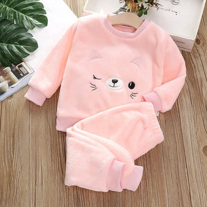 Pijama Franela Bebé Conjunto - Terciopelo Coral Cálido Dibujos Animados 2 Piezas - Huellitas de Vida