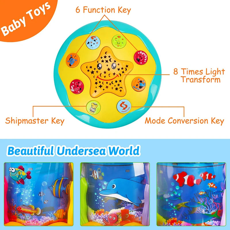 Proyector Oceánico Musical Bebé 1-3 Años - Juguete Sensorial Montessori Luces Rotatorias Educativo - Huellitas de Vida