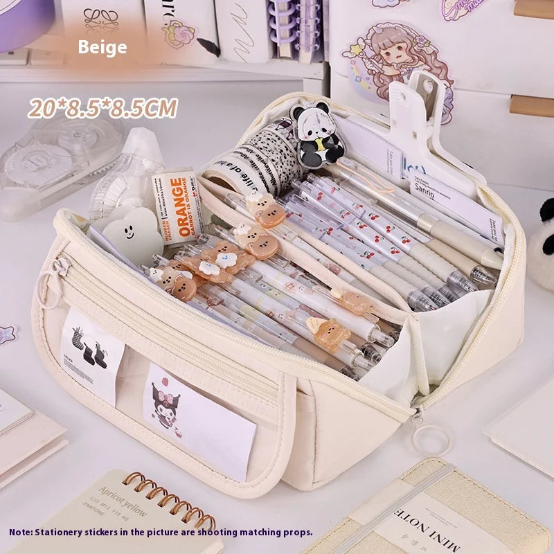 Estuche Escolar Transparente Large - 3 Compartimientos Korea Pouch Cute - Huellitas de Vida