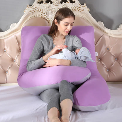 Funda Almohada Embarazo Algodón Puro - Cojín Maternidad Forma U Multifuncional - Huellitas de Vida