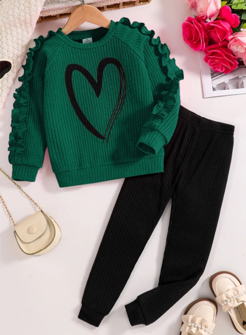 Conjunto Deportivo Niñas Primavera Otoño - Sudadera Pantalón Casual Corazones Cartoon 2 Piezas - Huellitas de Vida