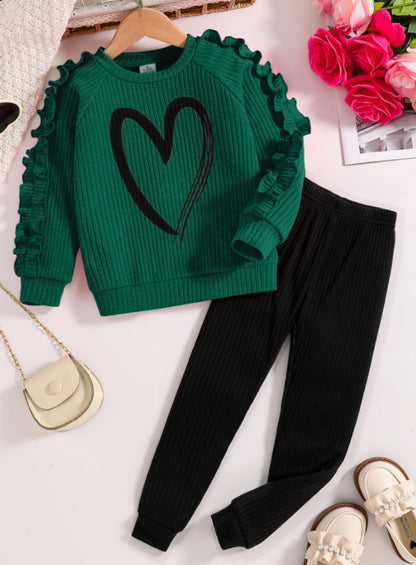 Conjunto Deportivo Niñas Primavera Otoño - Sudadera Pantalón Casual Corazones Cartoon 2 Piezas - Huellitas de Vida
