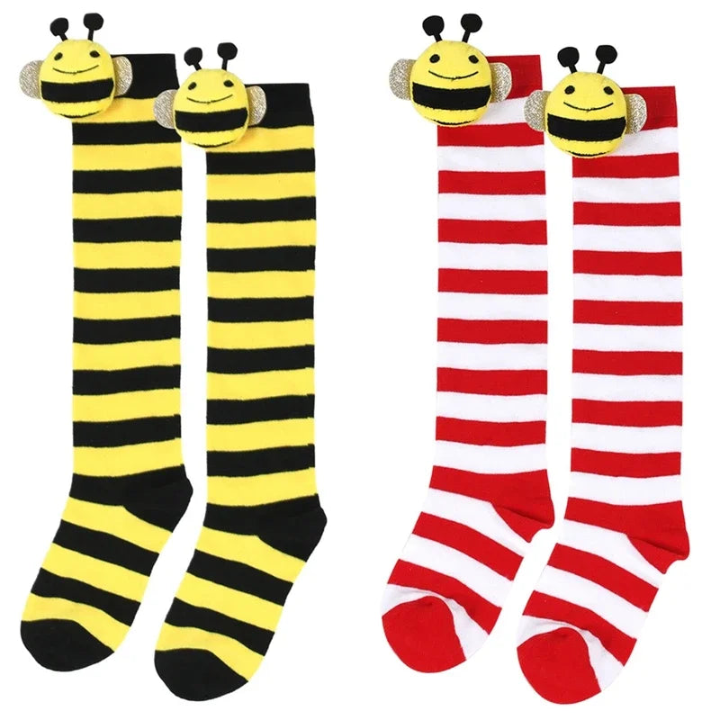 Calcetines Halloween Niña - Medias Altas Rayadas Disfraz Abeja 7-12 Años - Huellitas de Vida