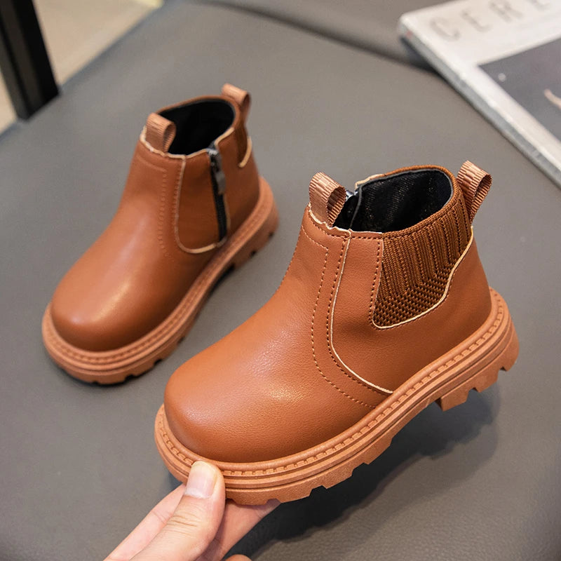 Botas Cuero Niños Estilo Británico - Botines Cremallera Lateral Moda Retro Primavera Otoño - Huellitas de Vida