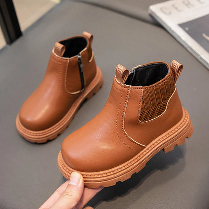 Botas Cuero Niños Estilo Británico - Botines Cremallera Lateral Moda Retro Primavera Otoño - Huellitas de Vida