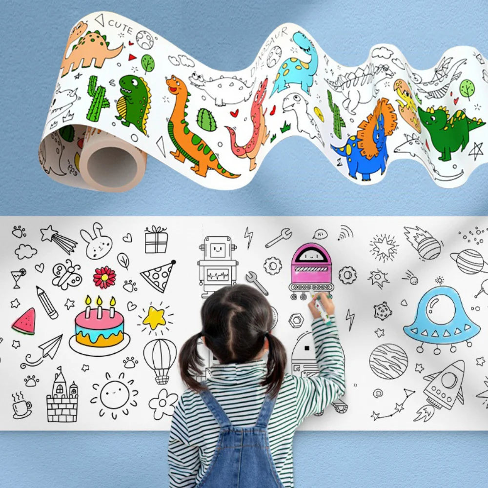 Rollo Papel Colorear DIY 300cm Niños - Papel Graffiti Adhesivo Educativo