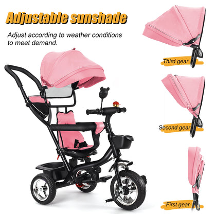 Triciclo Bebé 9 Meses-25kg Barra Empuje - Triciclo Evolutivo Asiento Giratorio