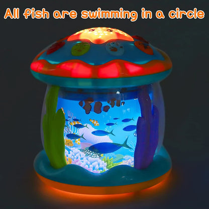 Proyector Oceánico Musical Bebé 1-3 Años - Juguete Sensorial Montessori Luces Rotatorias Educativo - Huellitas de Vida