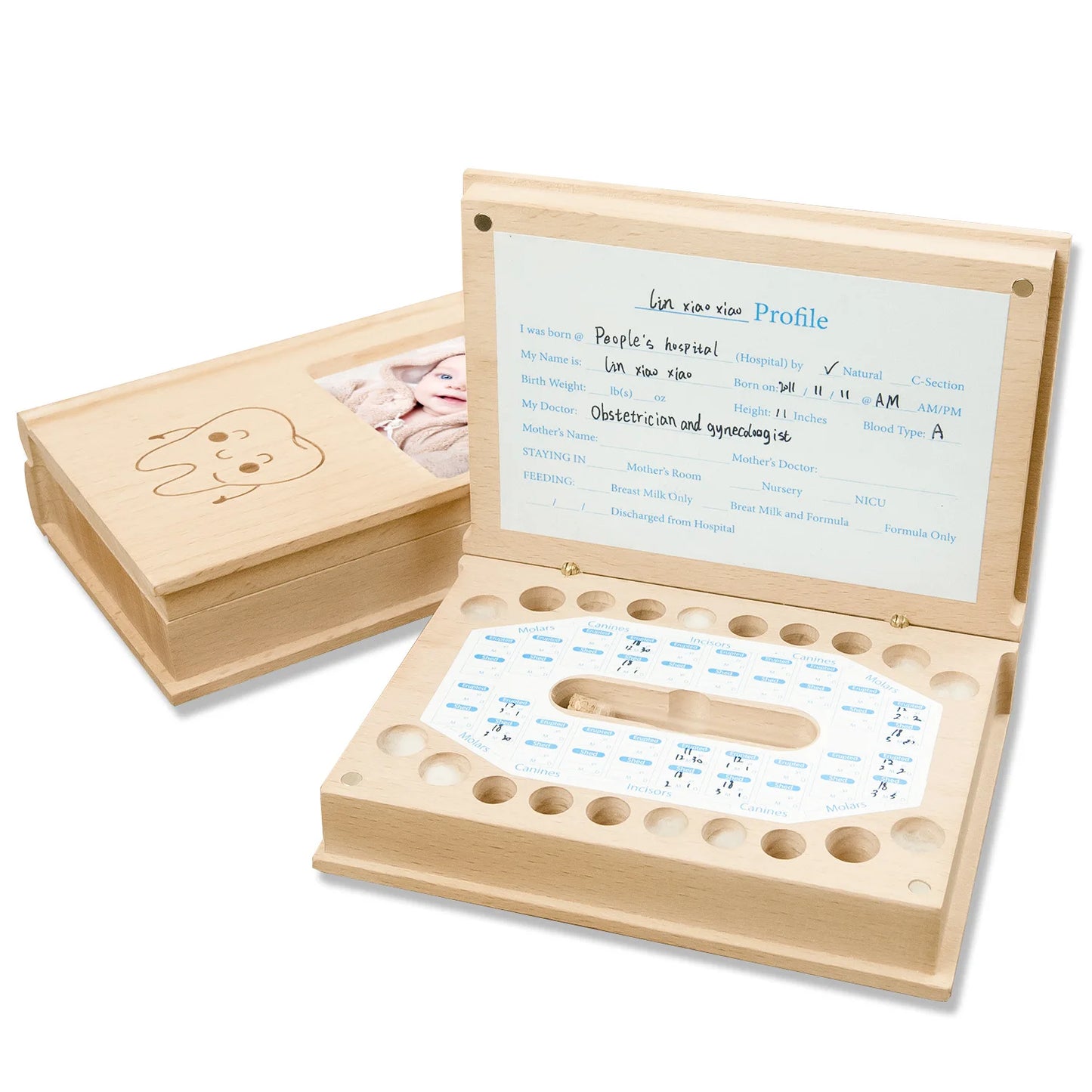 Caja Organizadora Dientes Bebé Forma Libro - Caja Recuerdos Dientes Leche Inglés Souvenir - Huellitas de Vida