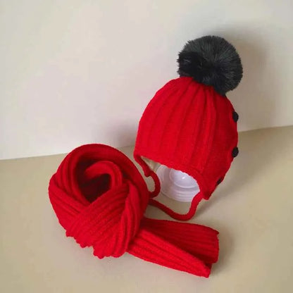 2Pcs Winter Baby Hat Scarf Gloves Set Solid Color Toddler Bonnet Cute Pompom Knitted Hats Outdoor Warm Infant Accessories 1-5Y