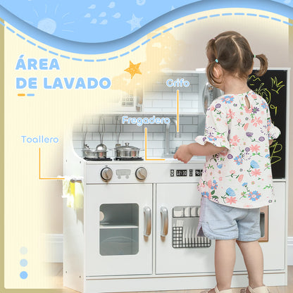 Cocina Juguete Madera Niños 3+ Años Accesorios - Pizarra Heladera Teléfono Blanca