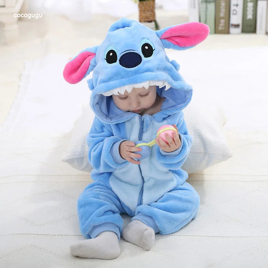 Pelele Anime Bebé Azul Franela - Pijama Recién Nacido Niño Niña Body Cálido Invierno Halloween - Huellitas de Vida
