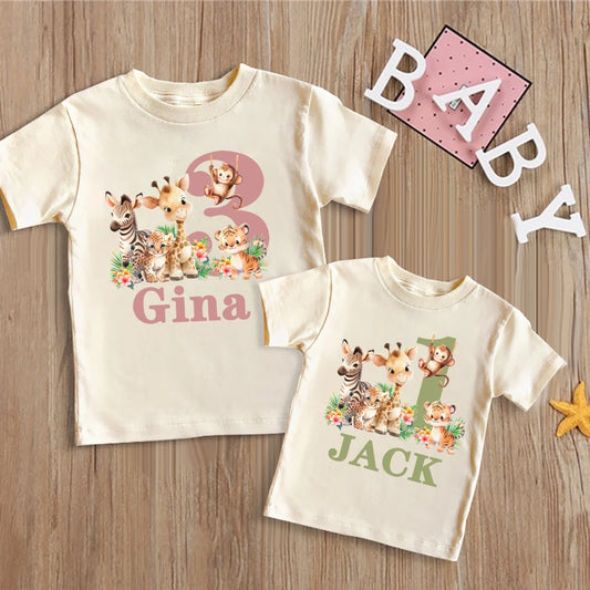 Camiseta Cumpleaños Personalizada 1-5 Años - Tema Safari Animales con Nombre - Huellitas de Vida