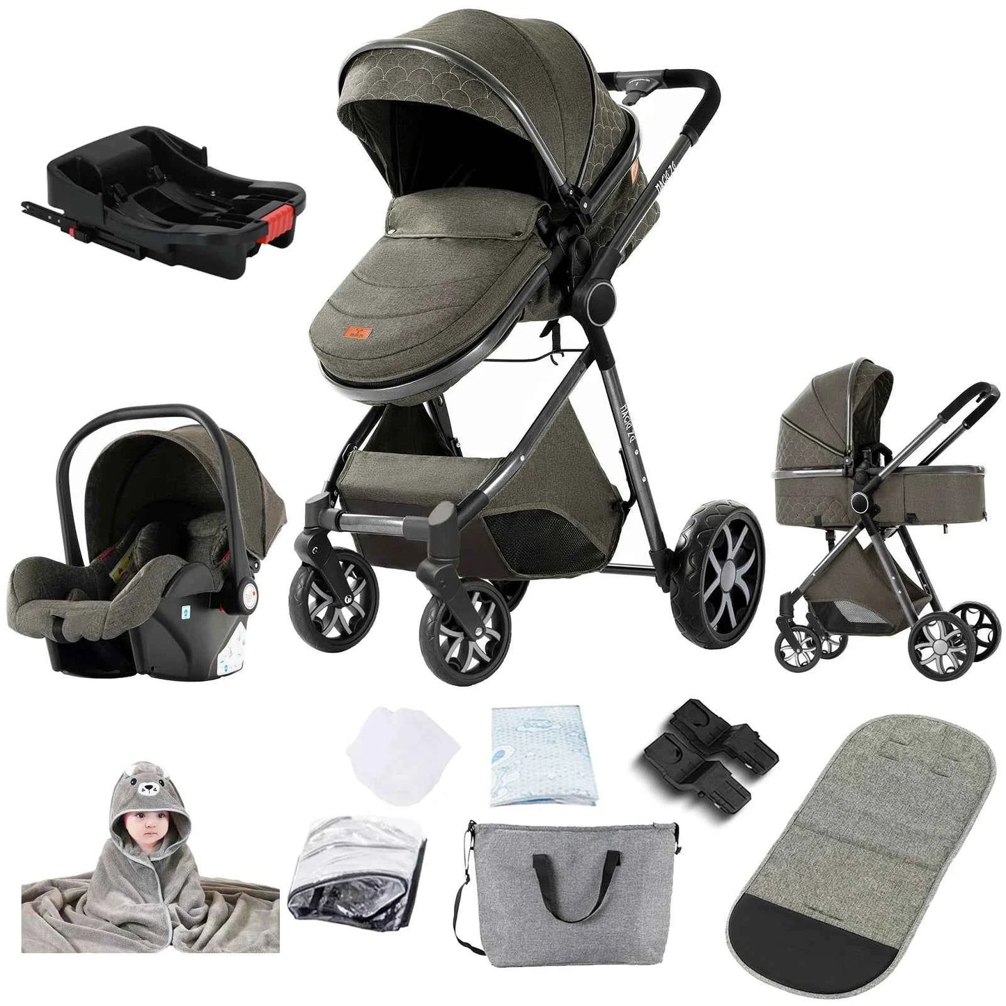 Cochecito Bebé 3 en 1 con Base ISOFIX - Plegado con Una Mano, Sistema de Viaje para Recién Nacidos y Niños