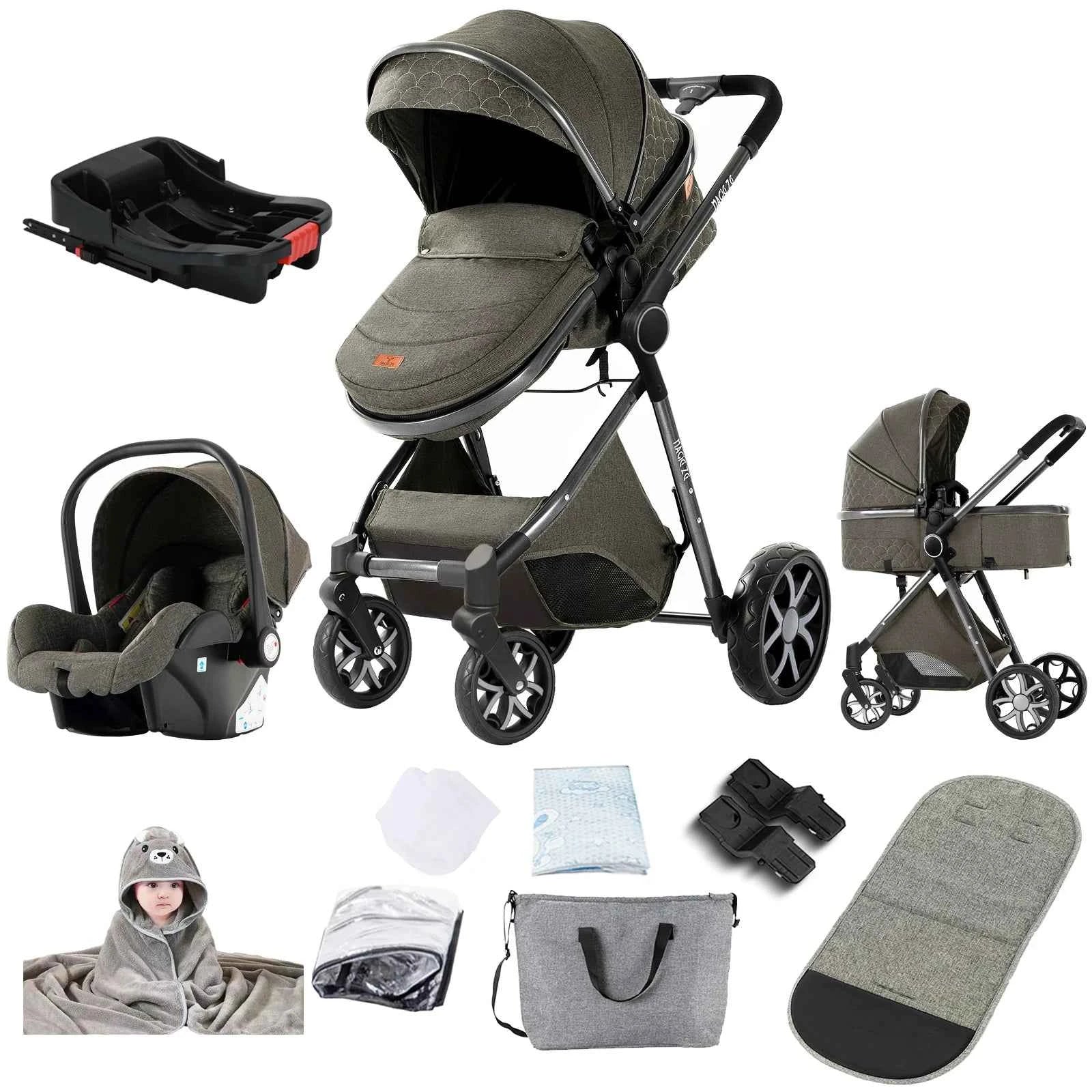 Cochecito Bebé 3 en 1 con Base ISOFIX - Plegado con Una Mano, Sistema de Viaje para Recién Nacidos y Niños
