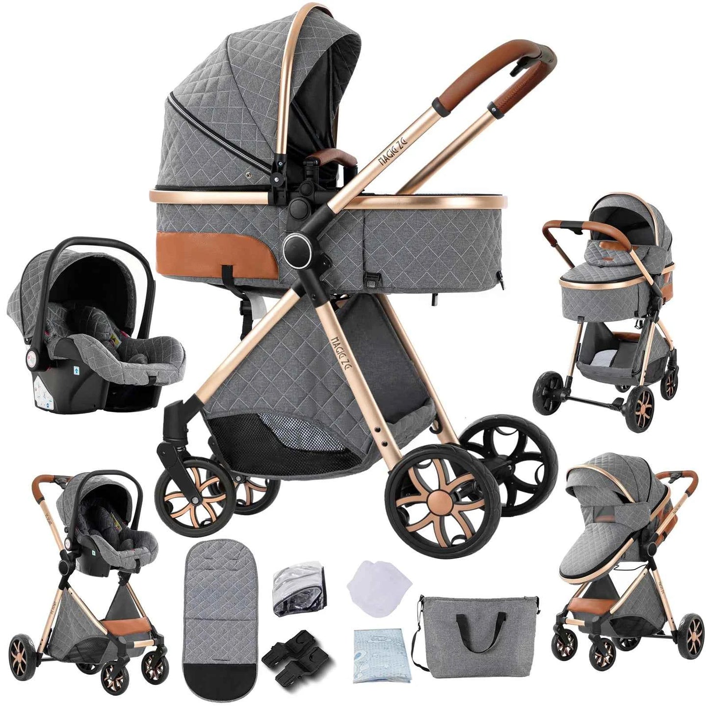 Cochecito Bebé 3 en 1 con Base ISOFIX - Plegado con Una Mano, Sistema de Viaje para Recién Nacidos y Niños