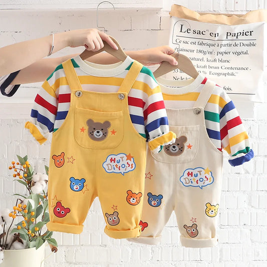 Conjunto Bebé Overol Primavera Otoño - Camiseta y Peto 2 Piezas Algodón