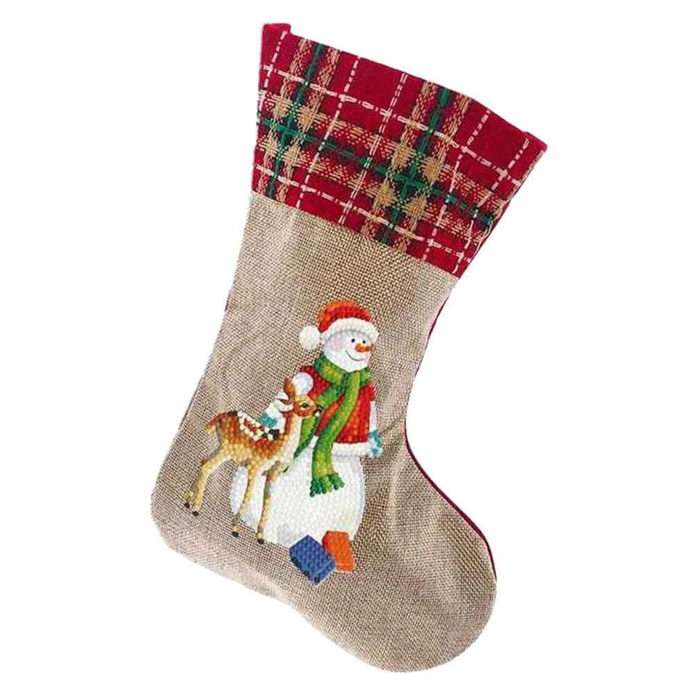 Calcetín Navidad Diamantes Chimenea - Muñeco Nieve Búho Pino Decoración Familiar