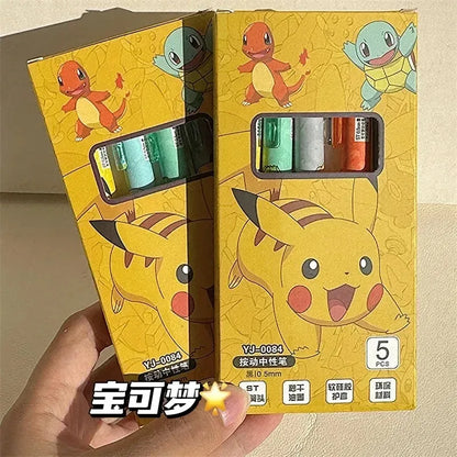 Bolígrafos Gel Pokémon Pikachu 5pcs - Papelería Anime Charmander Squirtle Material Escolar - Huellitas de Vida