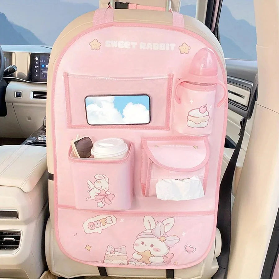 Organizador Asiento Trasero Coche Bebé - Protector Anti-Patadas Almacenamiento Dibujos Animados - Huellitas de Vida