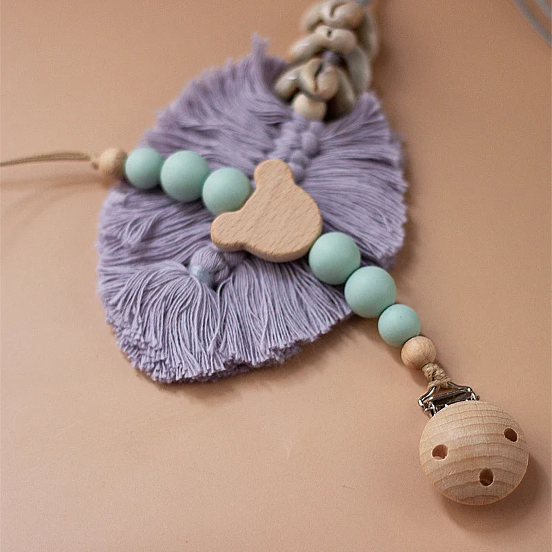 Cadena Chupete Personalizada Madera - Cadena Silicona Nombre Bebé Mordedor Recién Nacido Regalo - Huellitas de Vida
