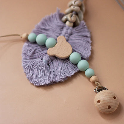 Cadena Chupete Personalizada Madera - Cadena Silicona Nombre Bebé Mordedor Recién Nacido Regalo - Huellitas de Vida