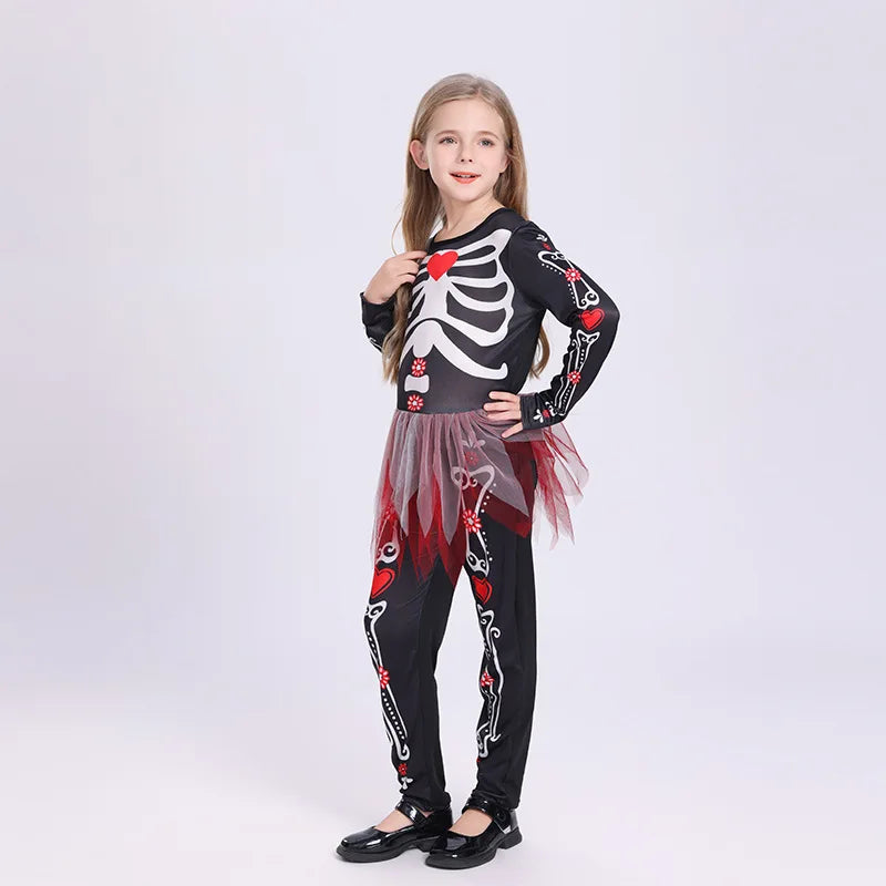 Disfraz Esqueleto Niña Halloween - Vestido Ajustado Colorido Una Pieza - Huellitas de Vida