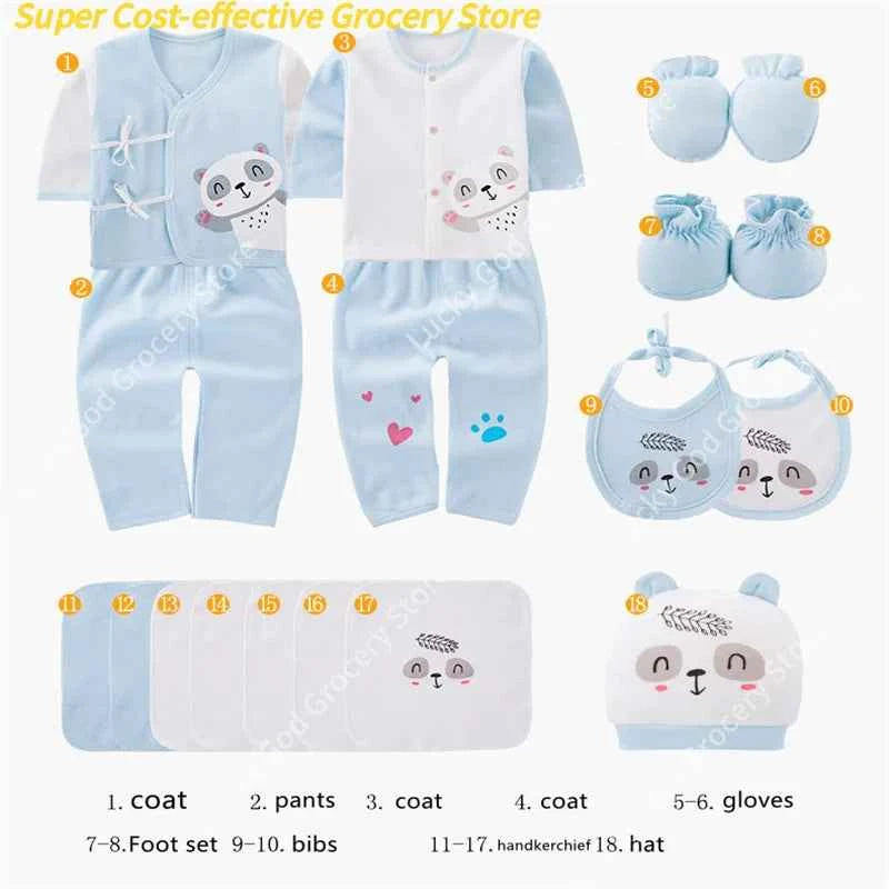 Gift box 18piece/lot Newborn Baby Clothes For Girls Boys Sets 100% Cotton Infant Spring Autumn Soft Boy Clothing New born Hat