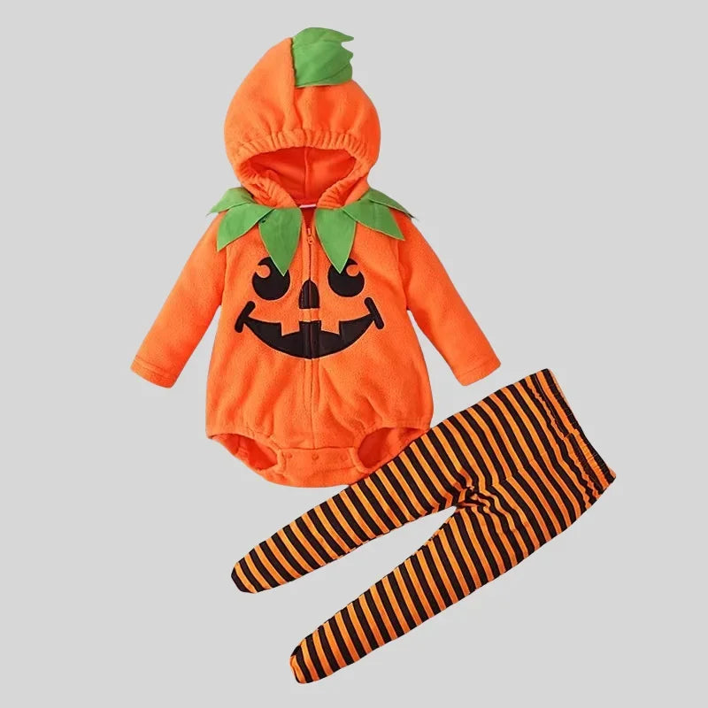 Disfraz Calabaza Bebé Halloween - Conjunto Felpa Capucha 2 Piezas 0-12M - Huellitas de Vida